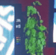 (a cropped photo of an VHS showing a blue soda machine with a potted plant next to it, red walls, pixelartstyle)